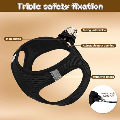 Pet Harness No Pull with Breathable Mesh, Comfort-Focused Dog and Cat Harness Featuring Hook & Loop Fastener, Snap Buckle and Double D-Rings, 0.55FIT, Black, M - color: Black, size: M