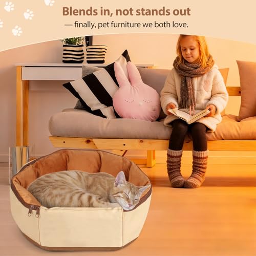 2-in-1 Convertible Pet Sling Carrier & Bed - with Breathable Mesh, Adjustable Strap & Pocket，for Travel, Vet Visit & Home Use, Up to 22lbs (KAKI) - color: KAKI