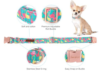 Cute Flamingo Summer Dog Collar, Unique Style Paws Green Pet Collar Adjustable Girl Dog Collar with Metal Buckle for Small Medium Large Dogs - color: Flamingo CC, size: L