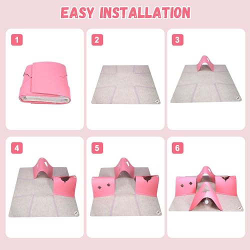35.4" Large Interactive Felt Cat Activity Play Mat – Ripple Style Hide & Seek Tunnel with Hanging Ball, Foldable Snuffle Mat for Indoor Cats, Kittens, Rabbits, Small Pets, Pink - color: Grey-Pink