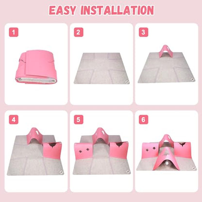 35.4" Large Interactive Felt Cat Activity Play Mat – Ripple Style Hide & Seek Tunnel with Hanging Ball, Foldable Snuffle Mat for Indoor Cats, Kittens, Rabbits, Small Pets, Pink - color: Grey-Pink