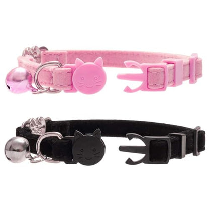 BINGPET Cat Collar Breakaway with Bell, Pack of 2 Heart Bling Collar Safety with Soft Velvet Adjustable for Kittens - color: Heart (Pink + Black)-2pcs