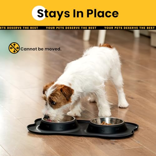Conlun Stainless Steel Dog Bowls with Non-Slip Silicone Mat, Spill Proof Food & Water Bowls Set, Easy Clean Puppy Food Dish, Dishwasher Safe, Suitable for Dogs Cats Pet Under 20lbs, Small, Black - color: Black, size: Small-13 oz