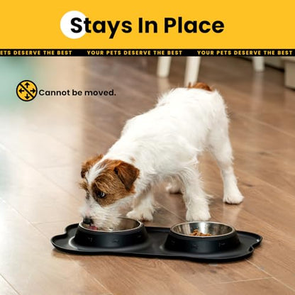 Conlun Stainless Steel Dog Bowls with Non-Slip Silicone Mat, Spill Proof Food & Water Bowls Set, Easy Clean Puppy Food Dish, Dishwasher Safe, Suitable for Dogs Cats Pet Under 20lbs, Small, Black - color: Black, size: Small-13 oz