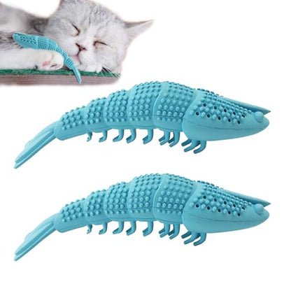 Cat Toothbrush Catnip Toy,Interactive Rubber Dental Care for Pet Kitten Kitty, Crayfish-Shaped Safe Chewing Toy Tooth Cleaning Resistant Cat Toy(2 Pack)