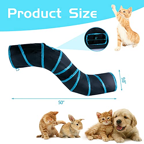 Sheldamy Cat Tunnel, S-2-Way Cat Tunnels for Indoor Cats, Collapsible Cat Play Tunnel, Interactive Toy Maze Cat House with 1 Play Ball for Cats, Puppy, Kitty, Kitten, Rabbit (Blue & Black) - color: S-2 Way Black & Blue
