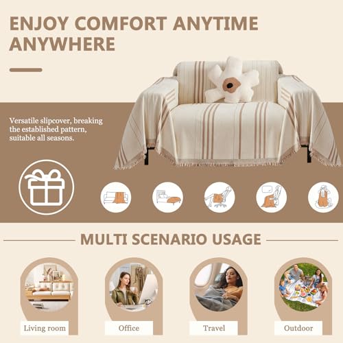 Chenille Armchair Cover Jacquard Sofa Covers Washable Furniture Protector Recliner Couch Cover 1 Cushion Reversible Chair Cover Beige Coffee Striped Couch Cover Blanket 71"x 71" - color: A0# Beige/Coffee - Striped, size: Medium 71" x 71"