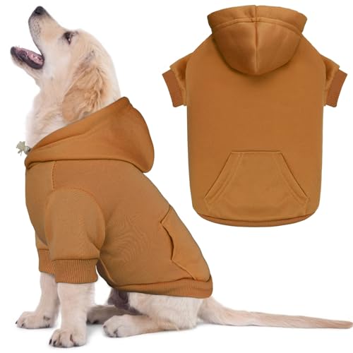 Dog Sweaters for Small Dogs Dog Hoodie Solid Soft Brushed Fleece Pet Clothes Pet Hoodie Sweatshirt with Pocket(Coffee-S) - color: Coffee, size: Small
