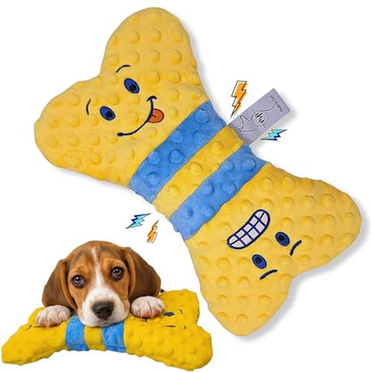 Crinkle Dog Toy, No Stuffing Squeaky Dog Toy for Small,Medium&Large Breed–Great for Cuddling, Anxiety Relief, Tug of War, Fetch, Boredom Reducer–Soft Pet-Safe Materials - Yellow Plush Bone in Gift Box