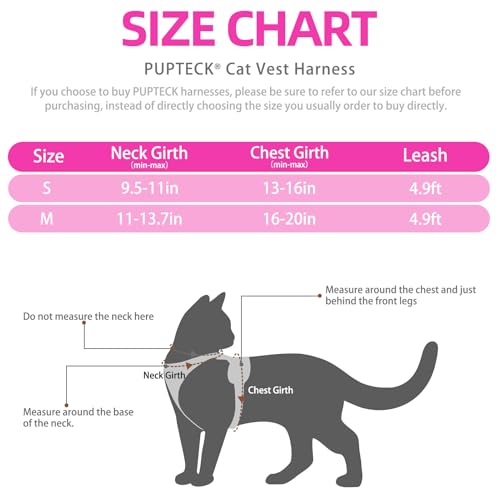 PUPTECK Cat Harness and Leash Set Escape Proof Reflective Cat Walking Harness Adjustable Soft Breathable Mesh Vest for Small Pets, Fuchsia Dasiy, S - color: Fuchsia Daisy, size: S (NECK 9.5"-11", CHEST 13"-16")