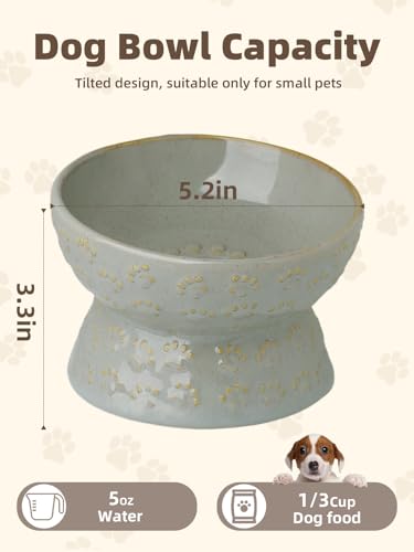 GDCZ Elevated Ceramic Puppy Bowl, 5 Oz Raised and Tilted Water Bowl, Pet Bowl for Small Dog, Fat Faced Cat, Kitten (Grey) - color: Grey