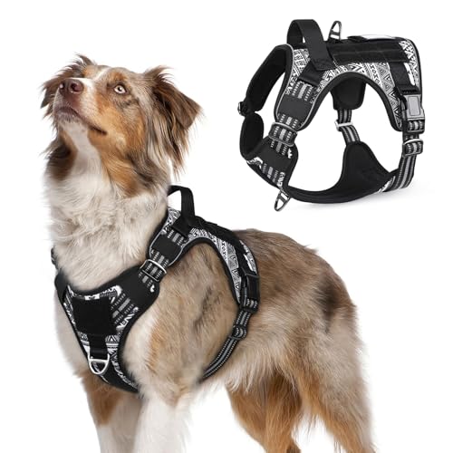 rabbitgoo Tactical Dog Harness for Large Dogs, No Pull Military Service Vest with Handle & Molle, Easy Control for Training Walking, Adjustable Reflective Straps, Black & White Geometric, M - color: Black & White Geometric, size: Medium