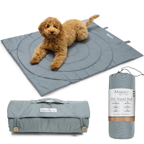 Dog Travel Mat - Portable Waterproof Foldable Dog Bed for Home, Car, Crate & Outdoor - Washable Roll Up Pet Mat for Medium & Large Dogs (39"x30") - Includes Carry Bag - color: Grey