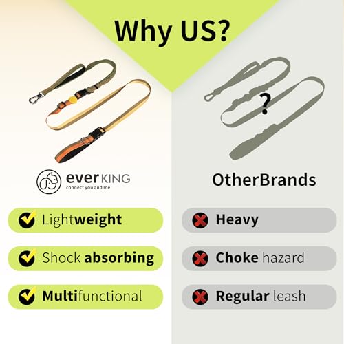 ‌EVERKING 6ft Hands-Free Dog Leash - 6-in-1 Adjustable with 360° Rotating Buckle, Night Reflective & Shock Absorbing for Large/Small Dogs (Up to 120lbs) (Golden) - color: Golden