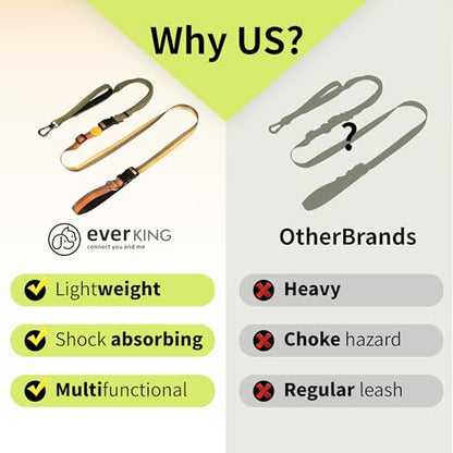 ‌EVERKING 6ft Hands-Free Dog Leash - 6-in-1 Adjustable with 360° Rotating Buckle, Night Reflective & Shock Absorbing for Large/Small Dogs (Up to 120lbs) (Golden) - color: Golden