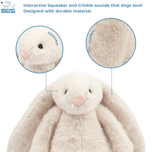 Best Pet Supplies Interactive Squeaky Dog Chew Toy, Ideal Dog Toys for Chewers, Small, Medium & Large Dogs, and Fetch Lovers - Bunny (Beige), Large - color: Bunny (Beige), size: Large