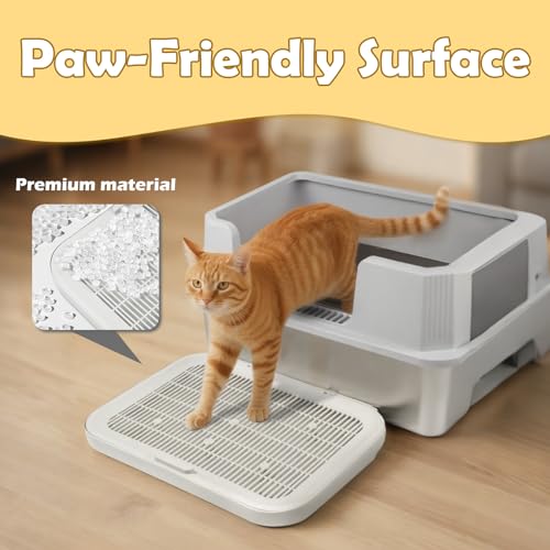 Cat Litter Mat Litter Box Mat with a Flip-top Lid,Extra Large Double-Layer Trapping Mats for Kitty,XL Cat Trapping Pad with Non-Slip Base,Durable,Waterproof,Washable,Easy to Clean (Grey) - color: Light Grey