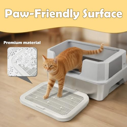 Cat Litter Mat Litter Box Mat with a Flip-top Lid,Extra Large Double-Layer Trapping Mats for Kitty,XL Cat Trapping Pad with Non-Slip Base,Durable,Waterproof,Washable,Easy to Clean (Grey) - color: Light Grey