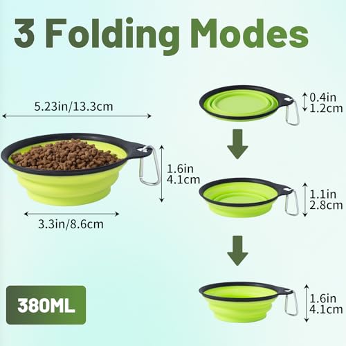 SLSON Dog Bowls Collapsible Pet Travel Feeder, 2Pack Integrated Molded Reinforced Rim Cat Water Dish Lightweight Foldable Food Dispenser for Pets Walking Parking Camping,Green and Blue,Small