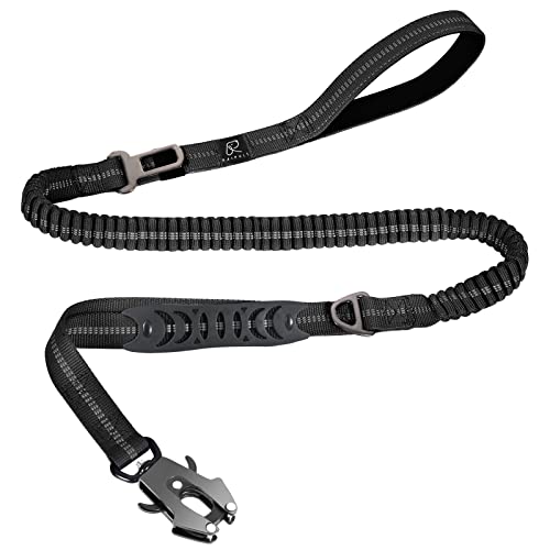 Raipult Tactical Dog Leash Heavy Duty, 4-6FT Shock Absorbing Bungee Leash with Quick Release Clip& 2 Handles, No Pull Waking Lead with Car Seatbelt for Medium Large Dogs that Pull, Black - color: Black
