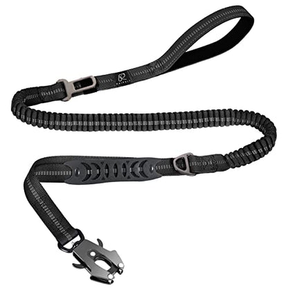 Raipult Tactical Dog Leash Heavy Duty, 4-6FT Shock Absorbing Bungee Leash with Quick Release Clip& 2 Handles, No Pull Waking Lead with Car Seatbelt for Medium Large Dogs that Pull, Black - color: Black