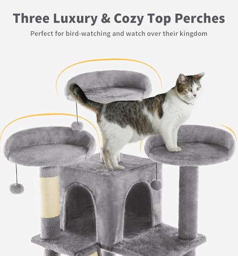Made4Pets Tall Cat Tree, 80" Cat Tree Tower for Indoor Cats Large Adult, Modern Cat Tower with Scratching Post, Cozy Hammock, 3 Perches and 2 Condos, Sturdy and Fluffy, Light Gray - color: Light Gray