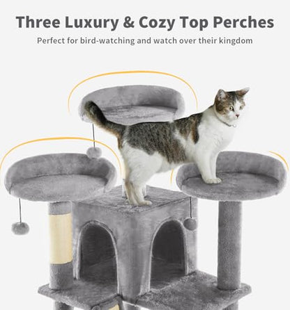 Made4Pets Tall Cat Tree, 80" Cat Tree Tower for Indoor Cats Large Adult, Modern Cat Tower with Scratching Post, Cozy Hammock, 3 Perches and 2 Condos, Sturdy and Fluffy, Light Gray - color: Light Gray
