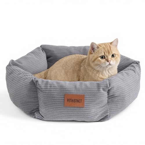 Cat Bed, 22 Inch Washable Corduroy Cat and Small Dog Bed with Removable Cover & Anti-Slip Bottom, Calming Comfort Pet Bed for Pets up to 15 lbs (Gray) - color: Gray, size: 22x22x6 inches
