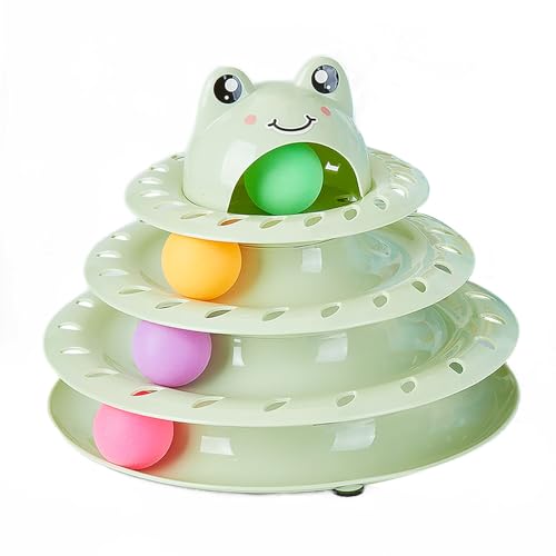 Cat Toys, 4-Level Turntable Ball Track Interactive Cat Toy for Indoor Cats, Self Play Fun Roller with Colorful Rotating Ball Puzzle Exercise Kitten Toys (Green) - color: Green