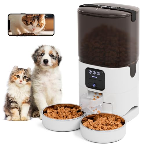 Automatic Cat Feeder 7L Double Bowl Feeder, 1080P HD Camera Live Video, Night Vision 2-Way Audio, WiFi & App Remote Control, Programmable Pet Feeder, Smart Timed Dry Food Dispenser 2 Cats Dogs - size: Double Basin - 7L