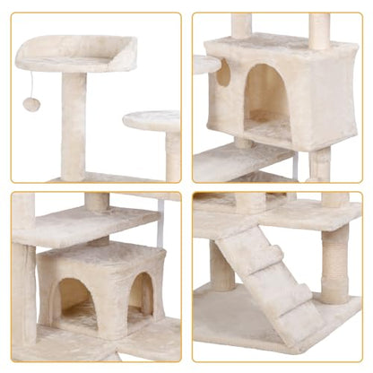 Nova Microdermabrasion 54 in Cat Tree Tower for Indoor Cats Multi-Level Cat Condo Cat Bed Furniture with Scratching Post Kittens Activity Center - color: Beige