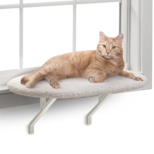 K&H Cat Window Perch Kitty Sill - Cat Window Hammock Bed with Strong Suction Cups Hold 40 lbs, Cushioned Windowsill Bed for Indoor Cats, Washable Cover, Cream Fleece, 24 x 14 Inches - style: Unheated