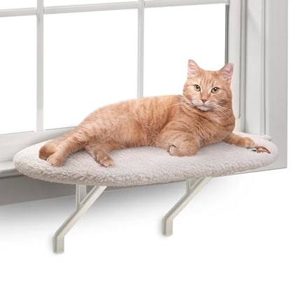 K&H Cat Window Perch Kitty Sill - Cat Window Hammock Bed with Strong Suction Cups Hold 40 lbs, Cushioned Windowsill Bed for Indoor Cats, Washable Cover, Cream Fleece, 24 x 14 Inches - style: Unheated