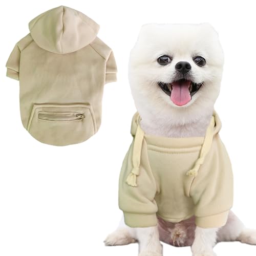 Jecikelon Pet Dog Cold Weather Coat with Pocket Winter Dog Hoodie Warm Puppy Clothes for Small Dogs Chihuahua Clothing (Beige, X-Small) - color: Beige, size: X-Small