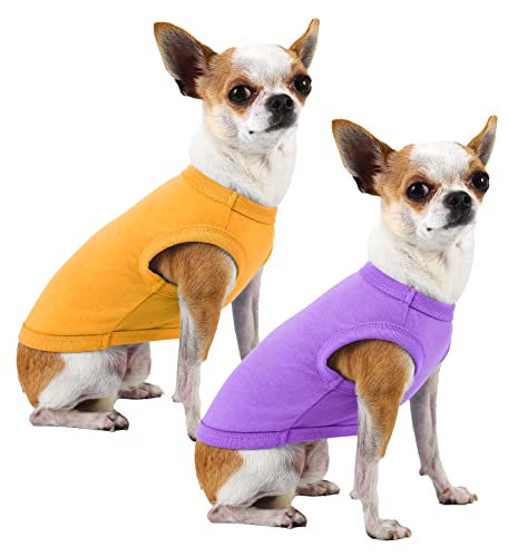 Dog Plain Shirts,Solid Dogs Clothes,Lightweight Stretchy Tee Shirt,Sleeveless Blank Puppy Chihuahua Cats Samll Costumes,Yellow & Purple XS - color: Yellow & Purply, size: X-Small