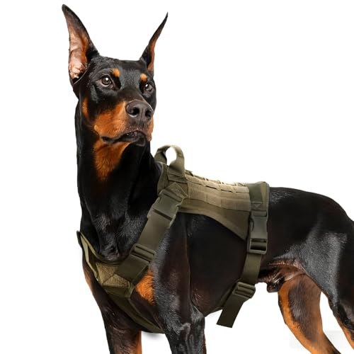 Tactical Dog Harness for Large Dogs, Adjustable No Pull Service Dog Vest Suitable for Training, Walking and Traveling, Easy Control Pet Harness, Army Green, XL - size: XL