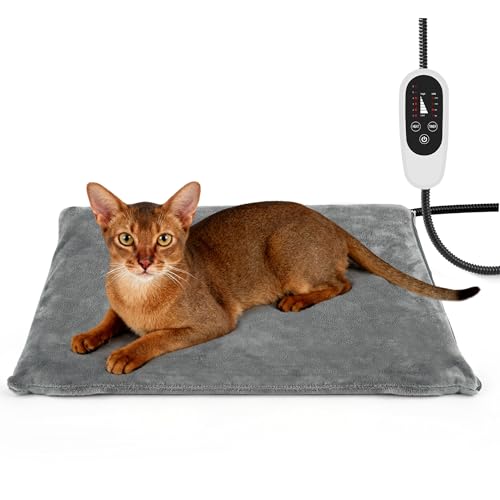 NICREW Cat Heating Pad, Temperature Adjustable Heated Cat Bed with Auto Shut Off Timer, Indoor Pet Heated Bed Mat for Small Dogs, 17.7 x 15.7 Inches - color: Gray, size: 17.7"L x 15.7"W x 0.4"Th