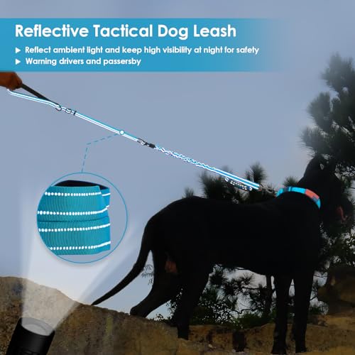 AUBELL Tactical Dog Leash Heavy Duty,4-6ft Reflective Strong No Pull Bungee Leash for Medium Large Dogs with Comfortable Padded Double Handle,Car Seat Belt,360 Degree Rotating Carabiner,Blue - color: M/L-Blue(4-6FT)