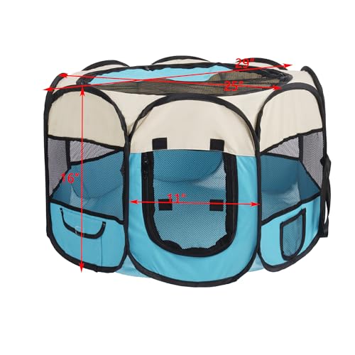 Pet Cat Playpen for Indoor Cats,Puppy Small Dog Cat Tent Crates Cage,Portable Pet Dog Playpen,29x29x16,Blue/Beige,1Pack - color: F2916 Blue