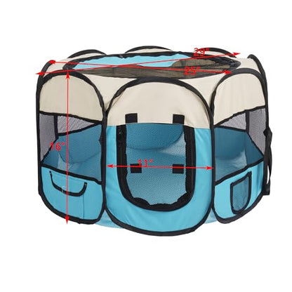 Pet Cat Playpen for Indoor Cats,Puppy Small Dog Cat Tent Crates Cage,Portable Pet Dog Playpen,29x29x16,Blue/Beige,1Pack - color: F2916 Blue