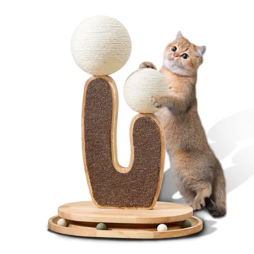 Cactus-Shaped Cat Scratching Post with Cat Scratcher, Interactive Toy Balls, Handmade with Natural Materials, Cute Cat Scratching Post, Easy-to-Clean Cat Furniture - color: XRZ-2-1