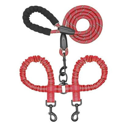 2 Two Dogs Leash Coupler Double Twin Lead Walking Dog Leashes(Red) - color: Red