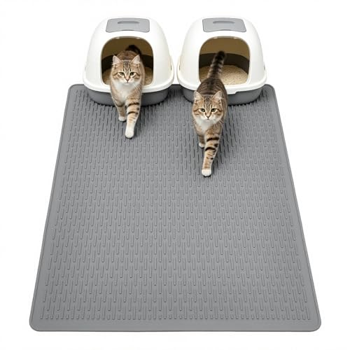 Large Cat Litter Mat 39x27 Inch, XL Waterproof Cat Mat for Litter Box with Raised Edges & Textured Surface, Washable Rubber Cat Litter Catcher Mat for Multiple Cats, Easy to Clean, Gray - style: Grey-39"x27"