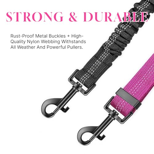 Double Dog Leash Coupler, 360° Swivel No Tangle for Two Dogs, Reflective Shock-Absorbing Bungee, Adjustable Heavy Duty Split Lead for Different Size Pups