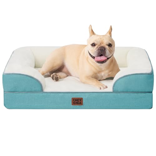 EHEYCIGA Orthopedic Dog Bed for Small Dogs, Waterproof Memory Foam Small Dog Beds with Sides, Non-Slip Bottom and Egg-Crate Foam Medium Pet Couch Bed with Washable Removable Cover, Turquoise Blue - color: Turquoise Blue, size: 24.0"l X 18.0"w X 6.0"th