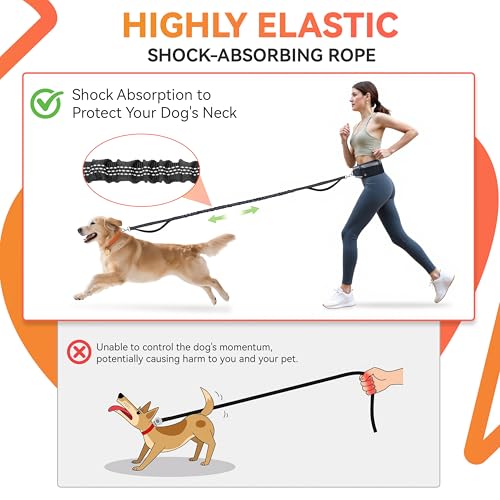 Hands Free Dog Leash with Waist Belt & Zipper Pouch, Heavy Duty Waist Leash for Running, Walking, Jogging and Hiking, Professional Tangle Free Reflective Control Lead for Large Medium Dogs - color: Waist Belt-Black