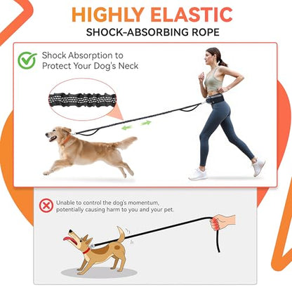 Hands Free Dog Leash with Waist Belt & Zipper Pouch, Heavy Duty Waist Leash for Running, Walking, Jogging and Hiking, Professional Tangle Free Reflective Control Lead for Large Medium Dogs - color: Waist Belt-Black