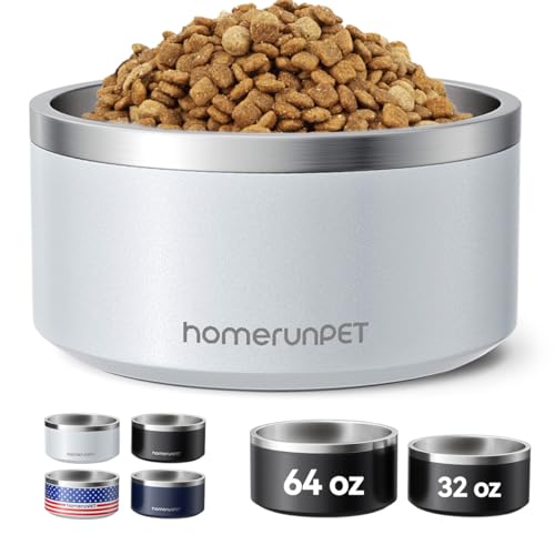 Homerunpet Double Wall Stainless Steel Dog Bowls, Non-Slip Base, Dishwasher Safe, Durable Pet Food & Water Bowl for Dogs & Cats(32oz, Steel Blue) - color: Steel Blue