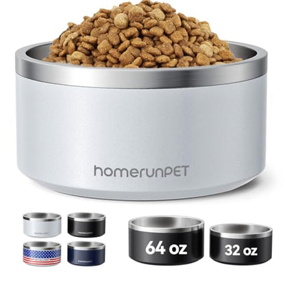 Homerunpet Double Wall Stainless Steel Dog Bowls, Non-Slip Base, Dishwasher Safe, Durable Pet Food & Water Bowl for Dogs & Cats(32oz, Steel Blue) - color: Steel Blue