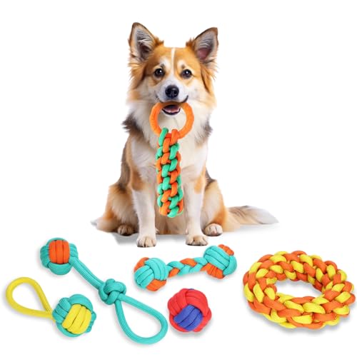 Aitmexcn Dog Rope Toys for Medium and Small Aggressive Chewers, 6 Pack Heavy Duty Puppy Toys for Large, Dental Cleaning Chew Toys, Tug Toy for Boredom, 100% Cotton Indestructible Pet Toy - style: 6PCS S/M Rope Toys